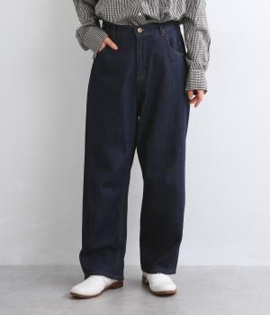 甘織ソフトデニム　パネル切替テーパードパンツ(ネイビー-F)