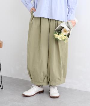【れんげ】コットンスラブシャンブレー　バルーンパンツ(ライトグリーン-F)