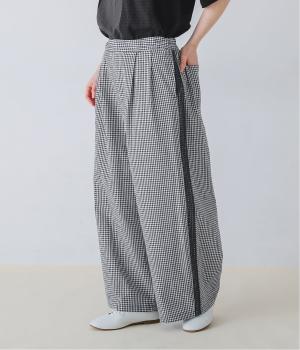 コットンリネン　サイドレースセミフレアパンツ(グレー-F)