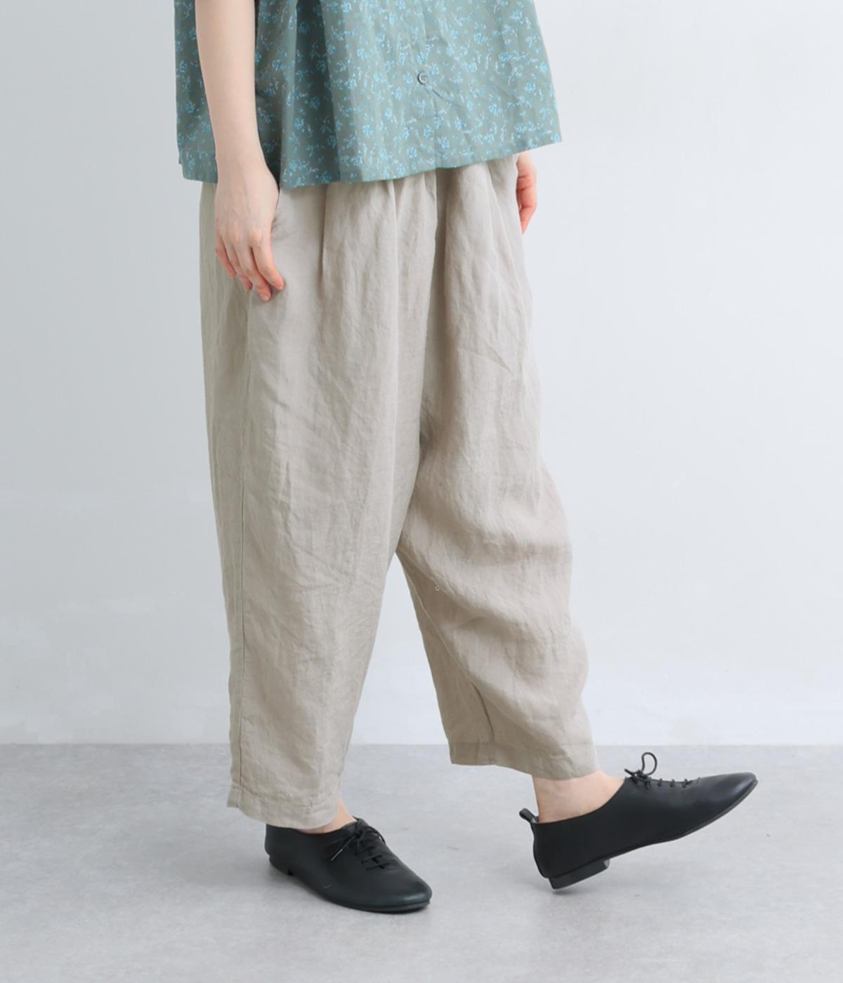 【cloudnine pure】先染めリネン柄アソート　8分丈ゆるバルーンパンツ(グレー-F)