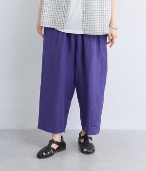 【cloudnine pure】先染めリネン柄アソート　8分丈ゆるバルーンパンツ(パープル-F)