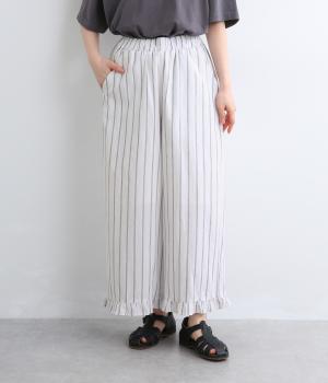 コットンワッシャー柄アソート9分丈フリル付きパンツ(アイボリー-ML)