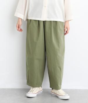 先染めコットンリネン9分丈ゆるバルーンパンツ(カーキ-ML)