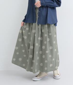 ランダムドット　コットンタックスカート(グリーン-F)