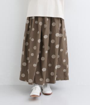 ランダムドット　コットンタックスカート(ブラウン-F)