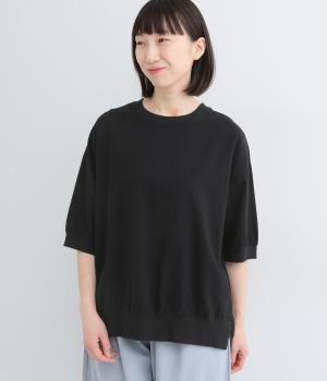 リネン混　リブコンビプルオーバー(ブラック-F)