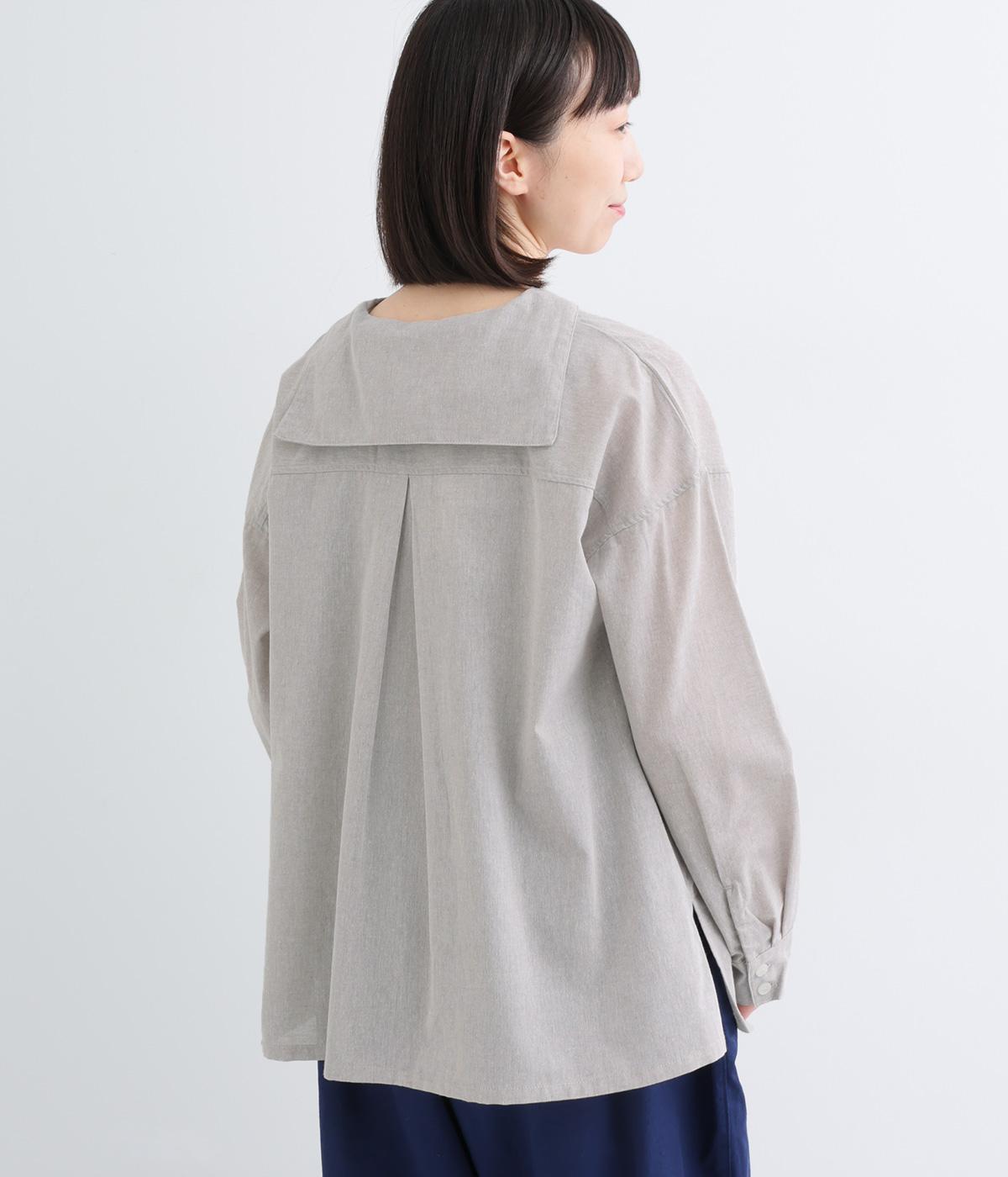 コットンリネンセーラーカラーブラウス(モカグレー-F)
