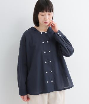 コットンリネンセーラーカラーブラウス(ネイビー-F)