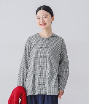 コットンリネンセーラーカラーブラウス(ダークグレー×アイボリー-F)