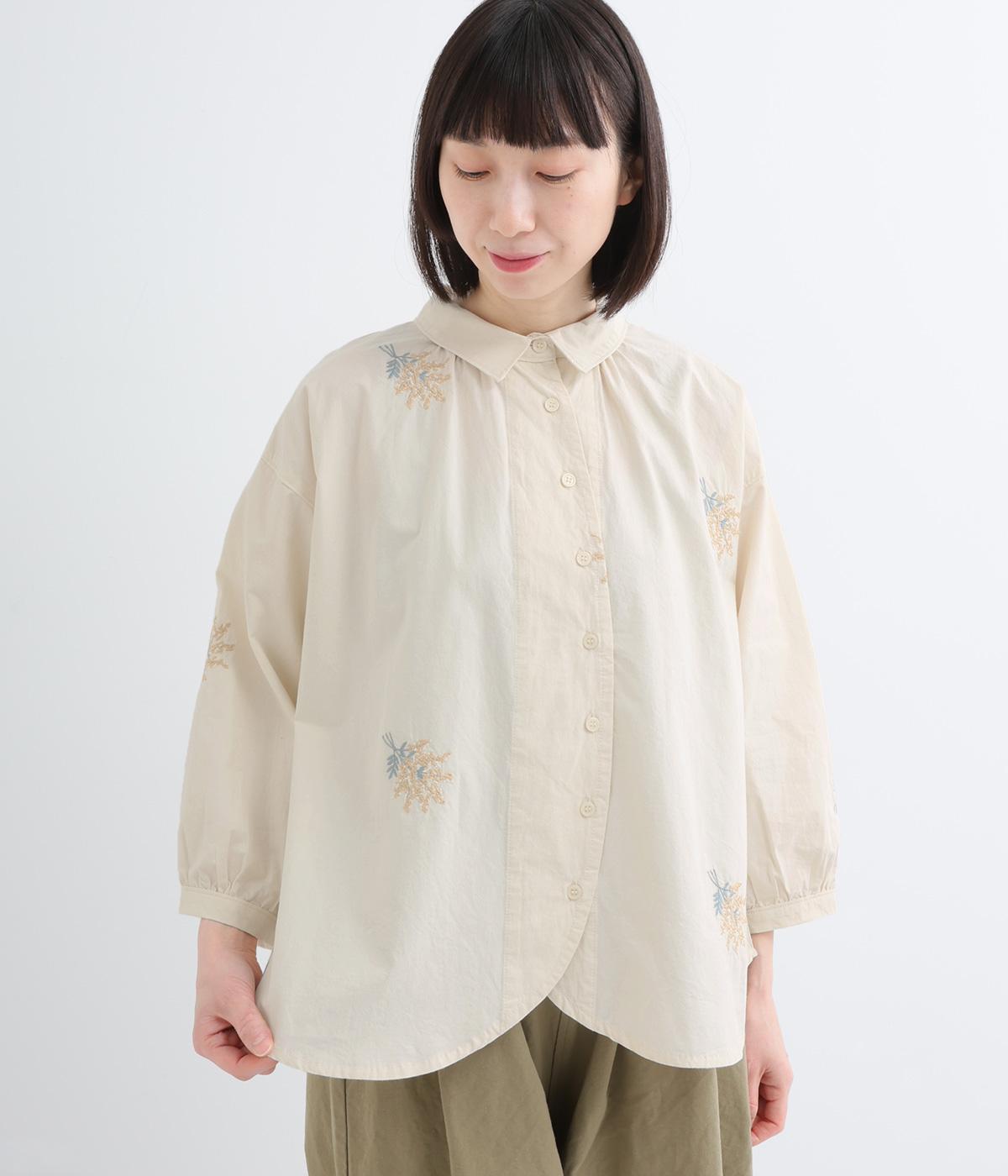 コットン花刺繍7分袖ブラウス(アイボリー-F)