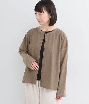 コットン刺繍　切替カーディガン(ブラウン-F)