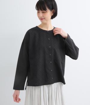 コットン刺繍　切替カーディガン(ブラック-F)
