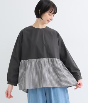 コットン切替ペプラムブラウス