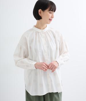 ランダムドット　コットンギャザーブラウス(アイボリー-F)