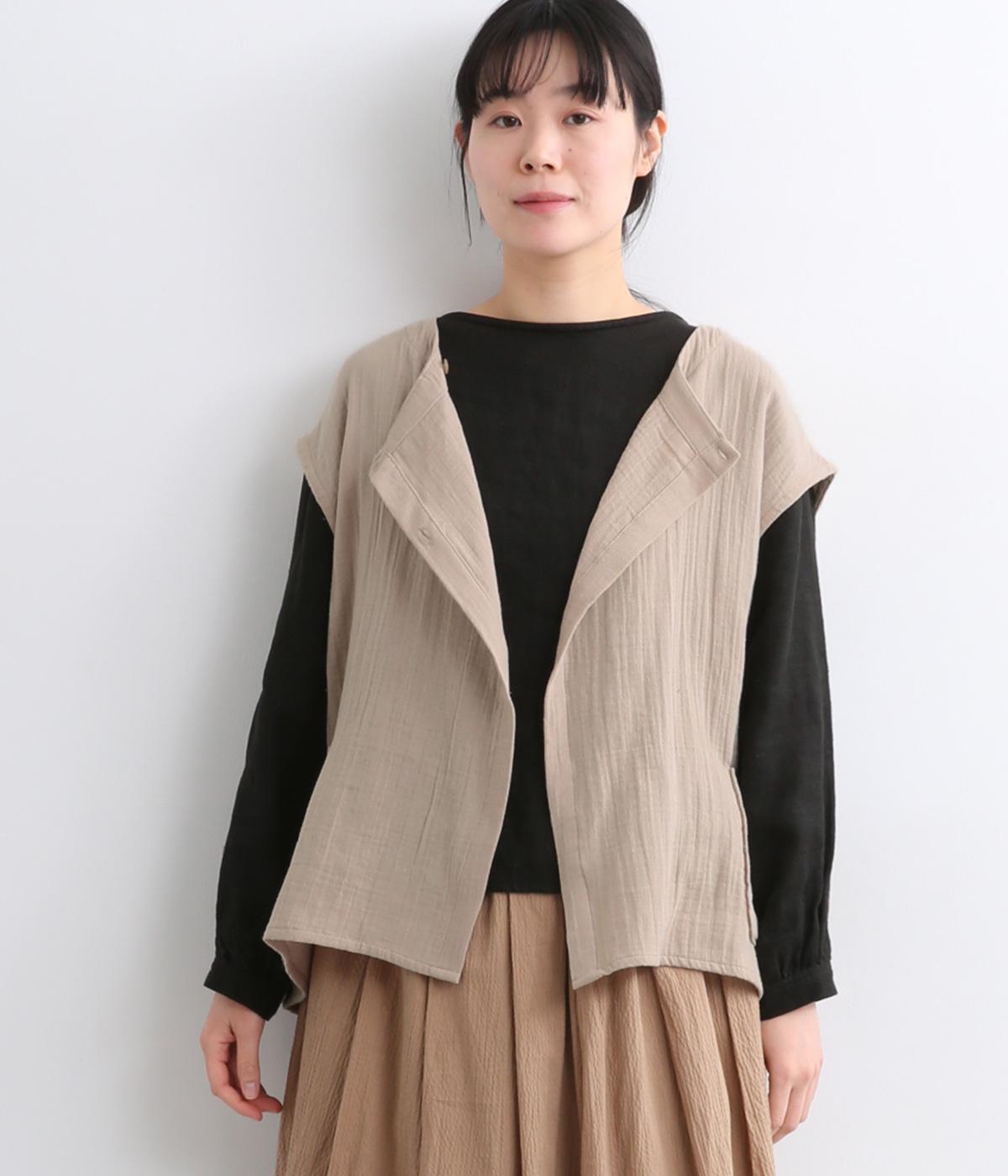 楊柳ダブルガーゼ前開きベスト(ベージュ-F)