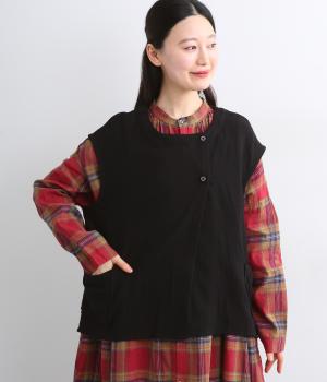 楊柳ダブルガーゼ前開きベスト(ブラック-F)