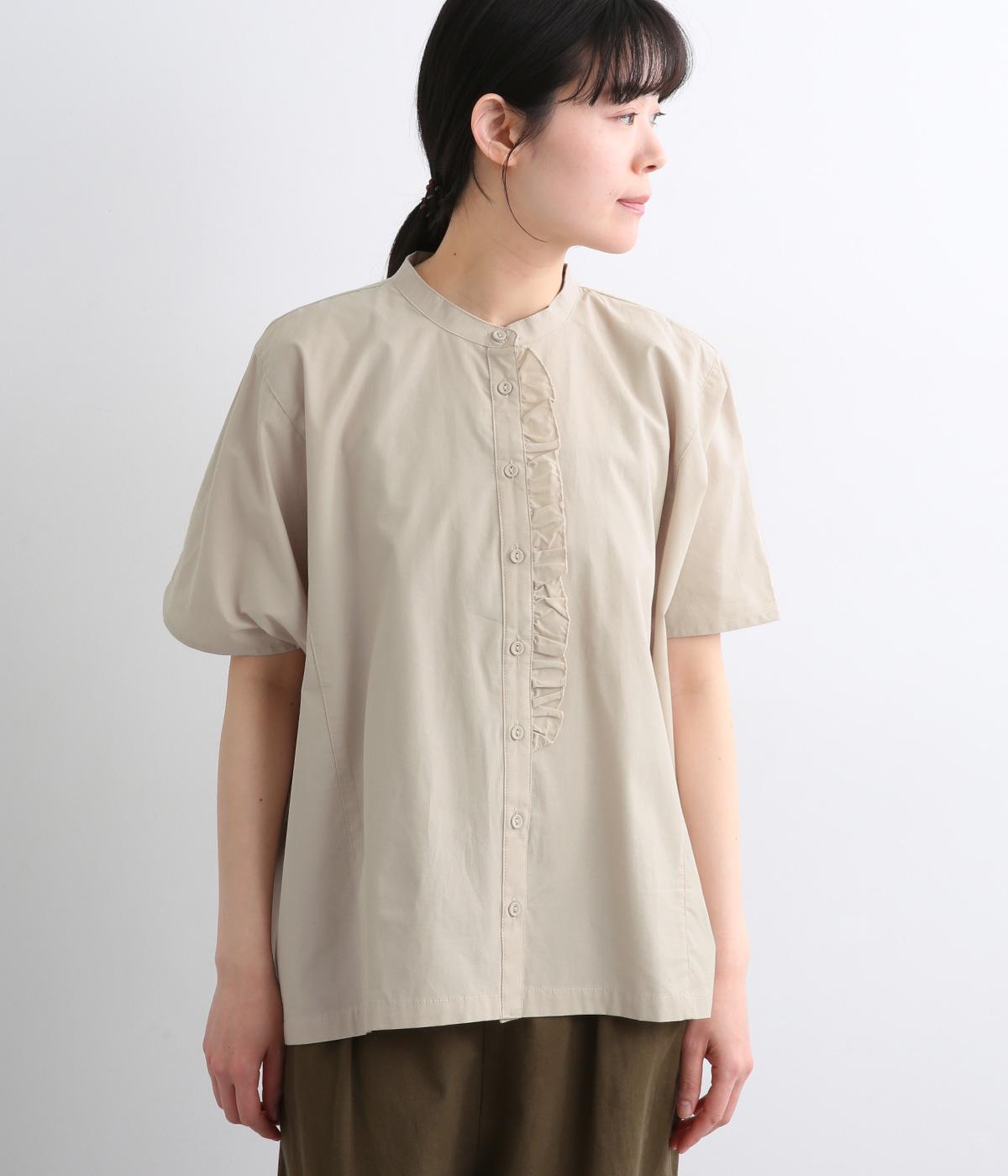 コットンカラーデニム　フリル付きブラウス(ベージュ-F)