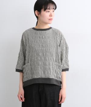 チェック柄アソート　7分袖リブブラウス