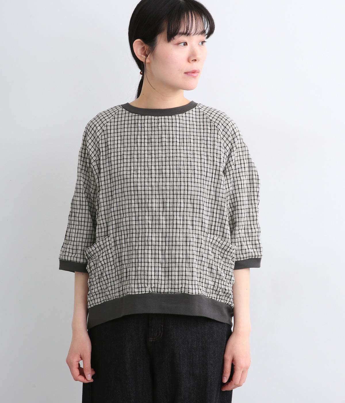チェック柄アソート　7分袖リブブラウス(アイボリー-F)