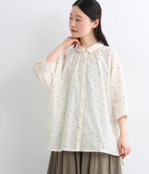 コットンボイルドットプリント　7分袖チュニック(アイボリー-F)