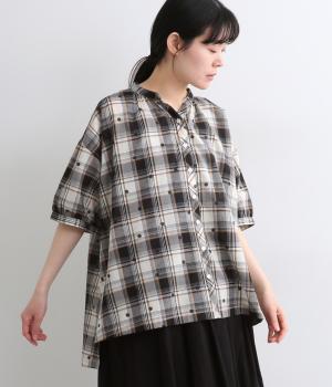 ジャカードチェック×ドットプリント　スキッパーチュニック