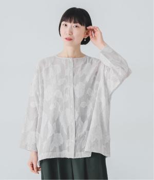 コットンストライプ柄×フラワージャカード前あきブラウス