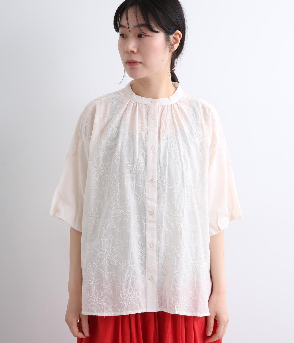 コットンボイルシフリー刺繍 5分袖バルーン前あきブラウス｜cloudnine