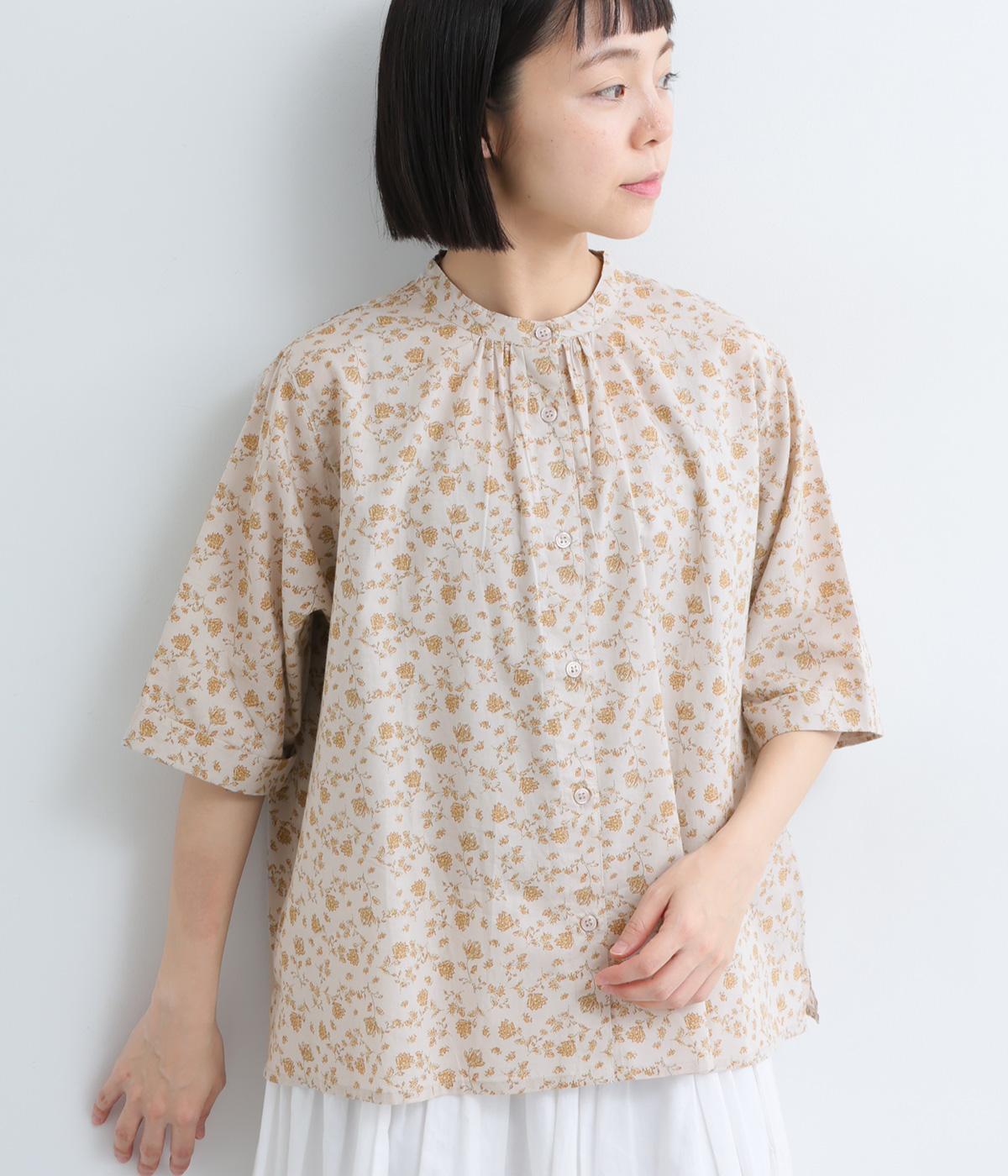 コットンキャンブリック花柄プリントブラウス(イエロー-ML)