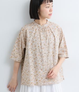 コットンキャンブリック花柄プリントブラウス(イエロー-ML)