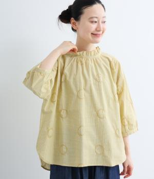 コットン柄アソート　ネックフリル付きブラウス