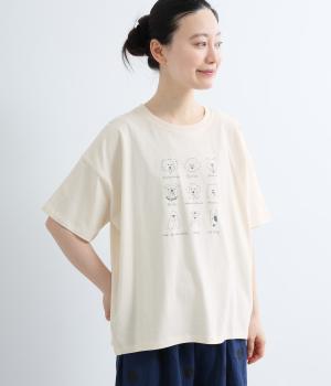 UV加工コットン天竺　犬刺繍入りカットソー(アイボリー-ML)