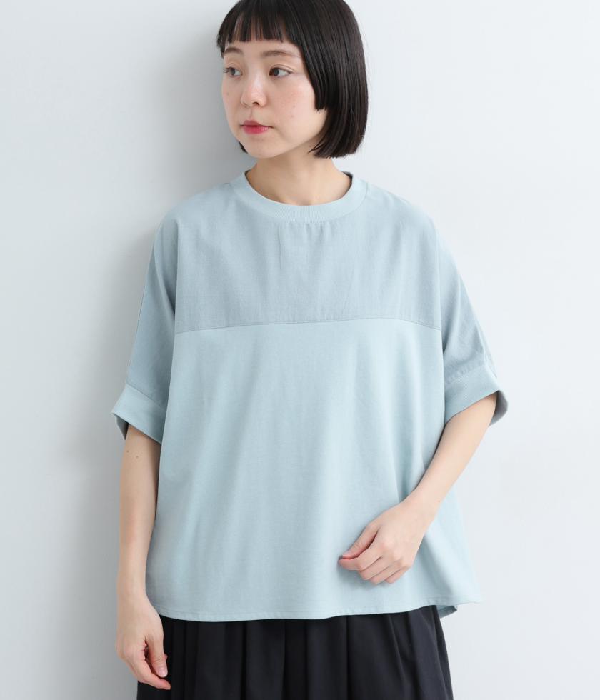 UV加工　天竺×布帛　切替ドルマンハーフ袖カットソー