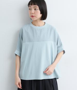 UV加工　天竺×布帛　切替ドルマンハーフ袖カットソー