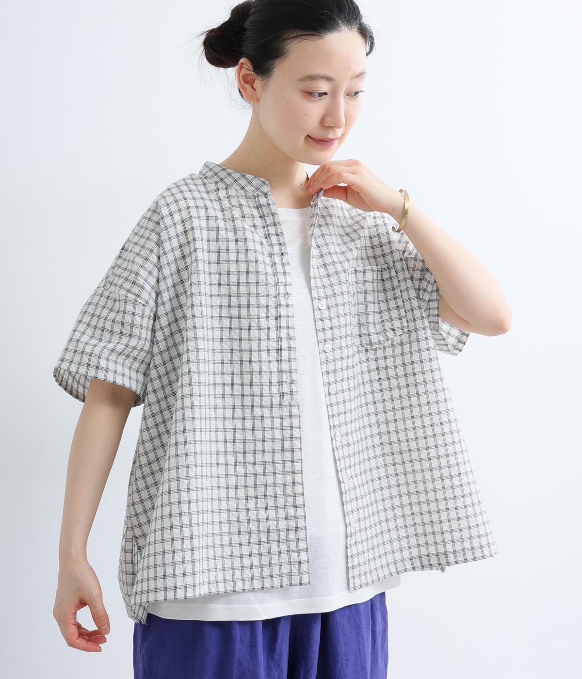 リップル加工チェック柄アソート　前開きブラウス(アイボリー-ML)