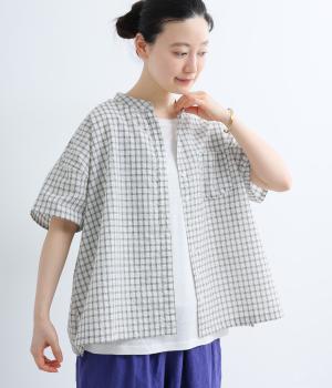 リップル加工チェック柄アソート　前開きブラウス(アイボリー-ML)