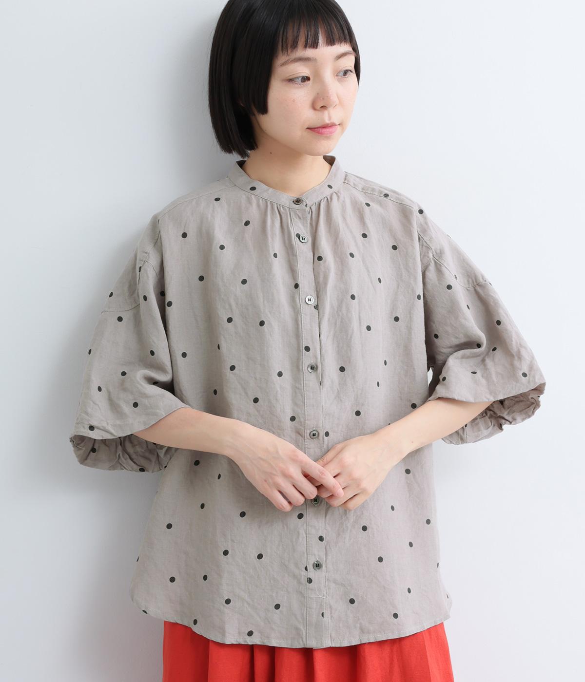 【cloudnine pure】リネンランダムドットプリント　バルーン袖ブラウス(グレー-F)