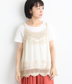 レース刺繍キャミベスト(アイボリー-ML)