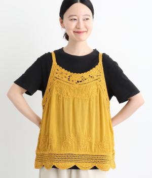 レース刺繍キャミベスト(マスタード-ML)