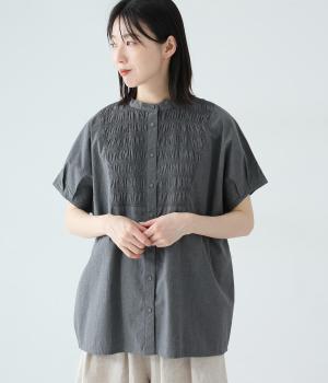 スモッキング刺繍ブラウス(チャコール-ML)