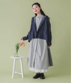 コットンブロードストライプマルチパターン切替ワンピース(ブラック-F)