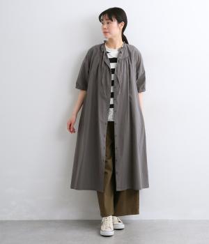 コットンドビーストライプ　ネックフリルワンピース(ダークグレー-F)