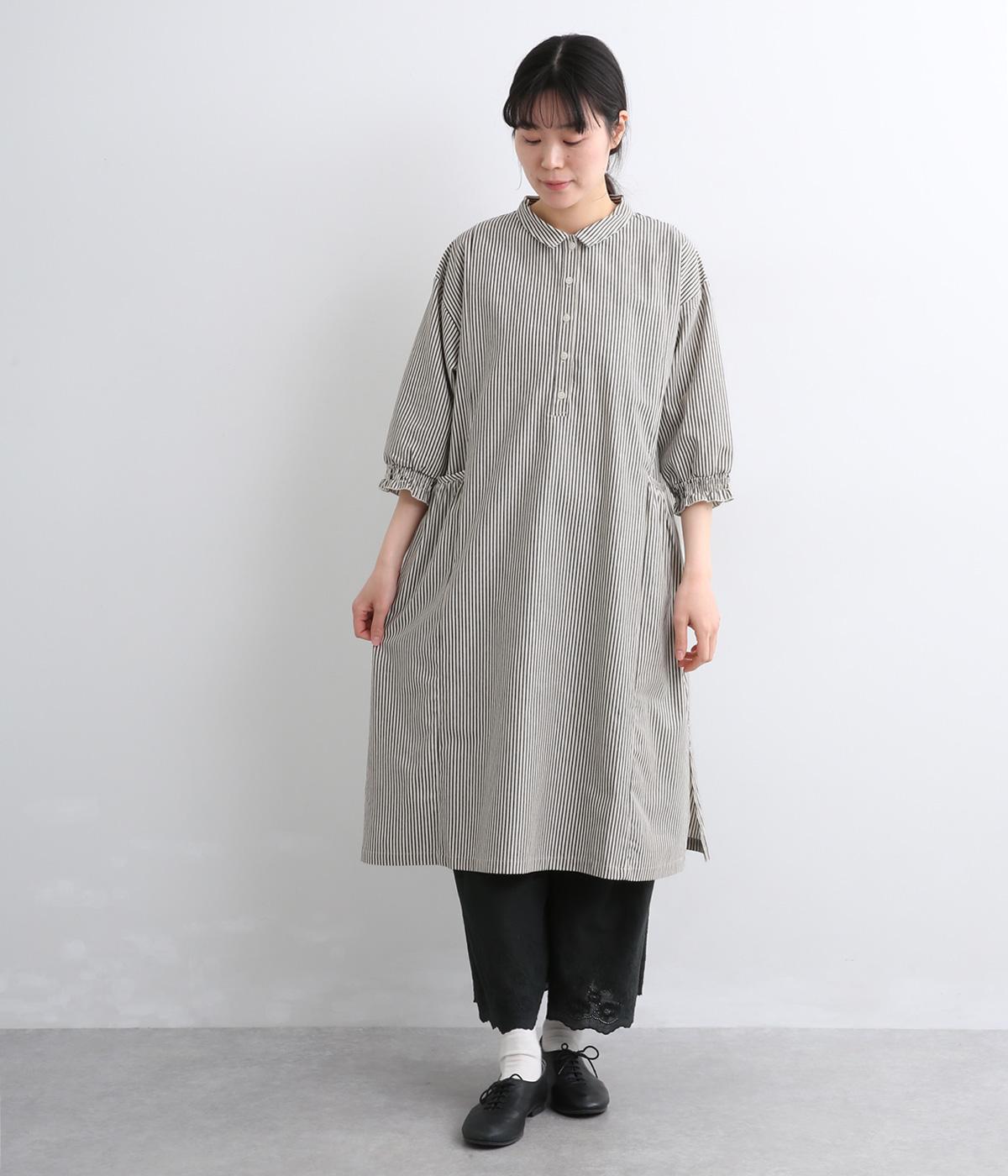 布帛デニム切替ギャザーちび襟ワンピース(アイボリー-F)