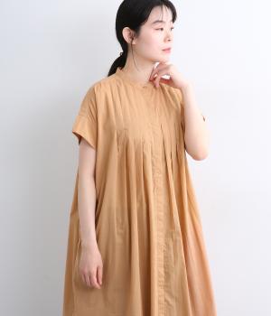 コットンキャンブリック前タック入り比翼ワンピース(オレンジ-ML)