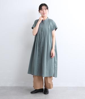 コットンキャンブリック前タック入り比翼ワンピース(ブルー-ML)