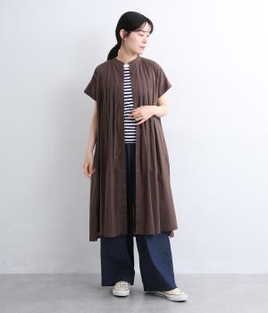 コットンキャンブリック前タック入り比翼ワンピース(ブラウン-ML)