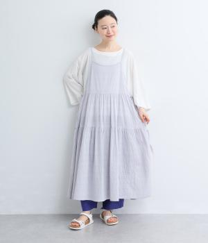 コットンシアーサッカーボーダー　キャミワンピース(ブルー-ML)