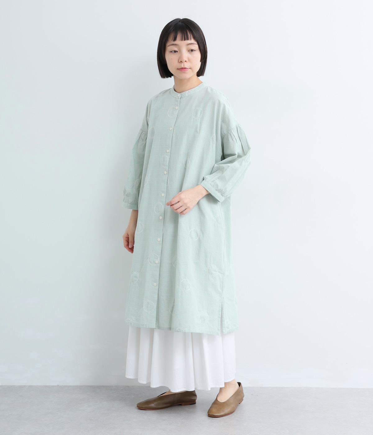 先染めコットンチェック柄アソート　前あきワンピース(グリーン-ML)