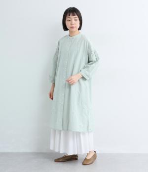 先染めコットンチェック柄アソート　前あきワンピース(グリーン-ML)