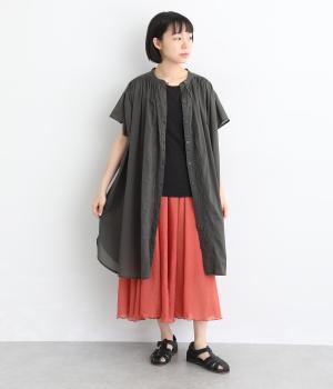コットンボイル刺繍ギャザーワンピース(チャコール-ML)