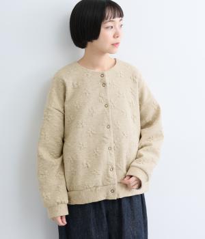 花モチーフ柄ふくれジャカードジャケット（ベージュ・ML）